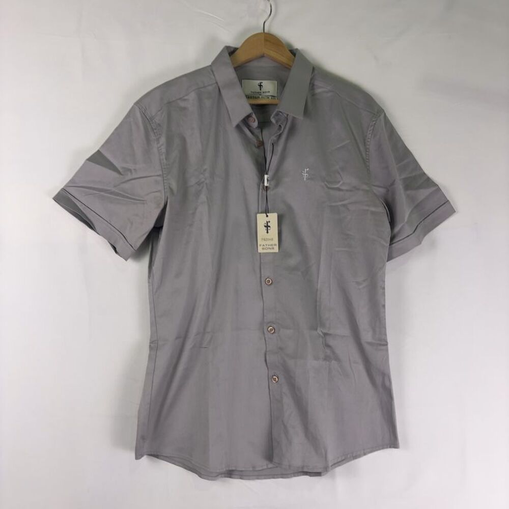 Father Sons Shirt Stretch Slim Fit Men's XL Gray Short Sleeve Button Up FS334B